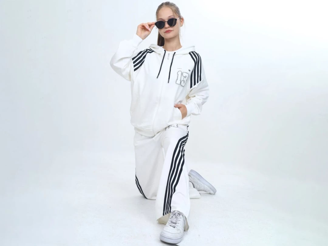 Girls' Striped Zip-Up Tracksuit Set with '13' Print - Vizviz - by Peralane