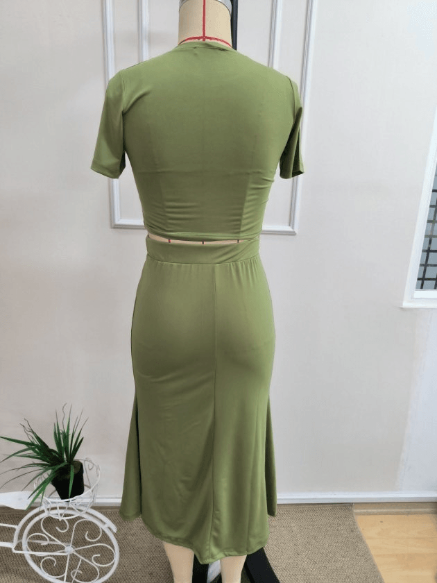 Women's Short Sleeve Round Neck Crop Top and Slit Midi Skirt Two-Piece Set - Janes - by Peralane - photo 6