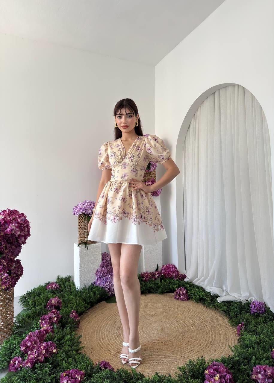 Bloom Mini Dress in Beige with Floral Print - Etika - by Peralane - photo 5