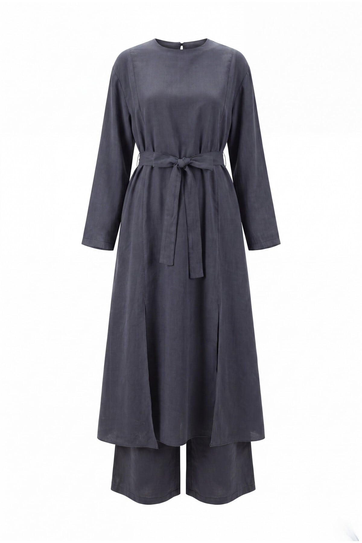 Women's Modal Two-Piece Set with Long Tunic and Pocketed Wide-Leg Trousers - Dark Grey - Podyumplus - by Peralane - photo 6