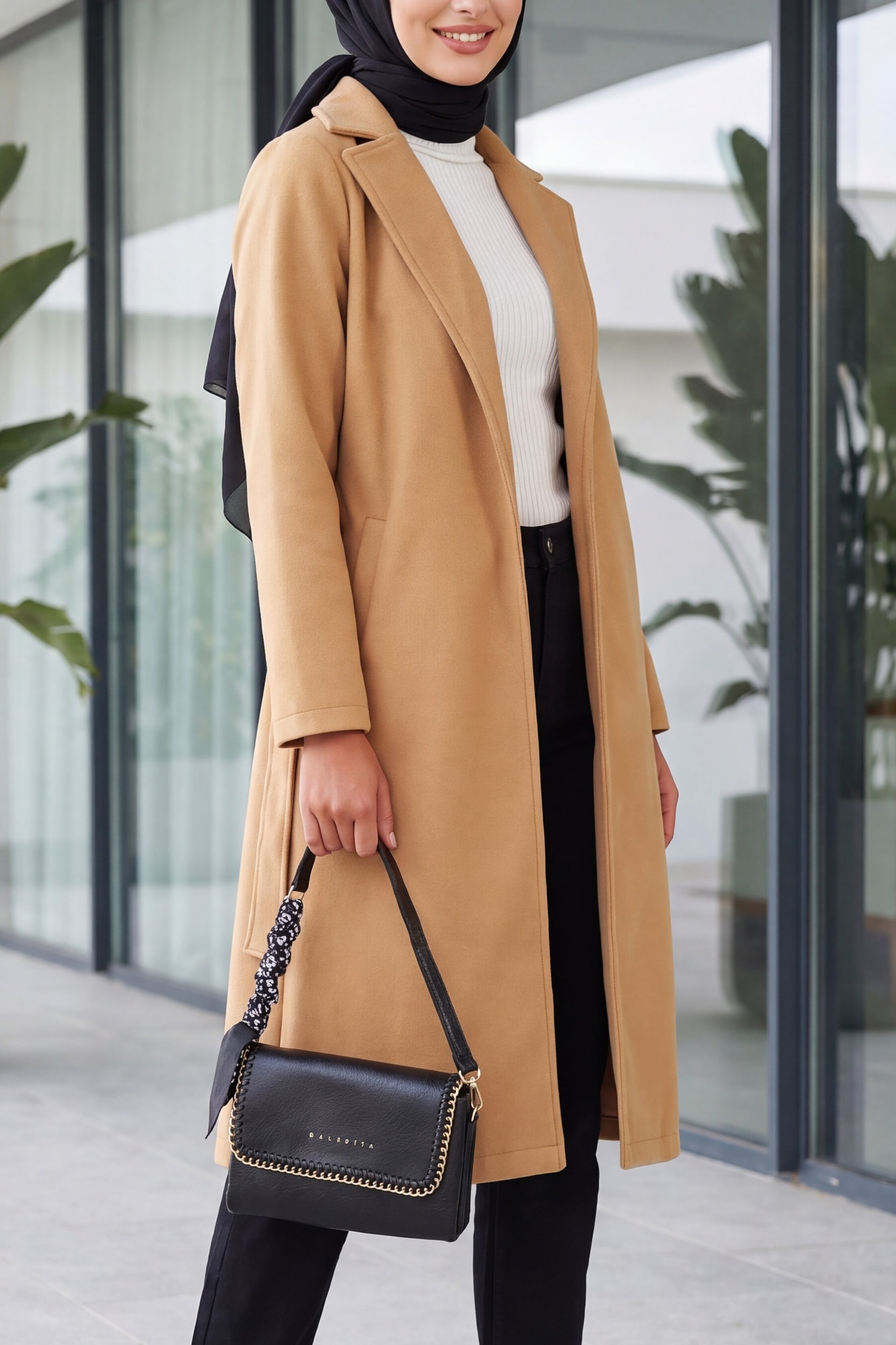 9118 Cross Lapel Felt Coat - Mustard - Bigdart - by Peralane
