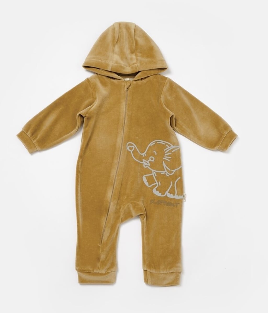 Unisex Baby Hooded Velour Romper 3-24M - Mustard - Babycosy - by Peralane