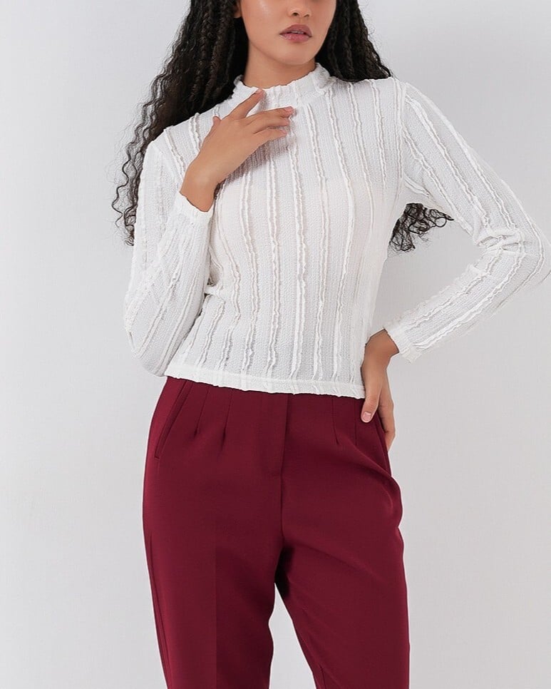 Women's Textured Stretch Knit Blouse 975 - White - Wholeskop - by Peralane - photo 7