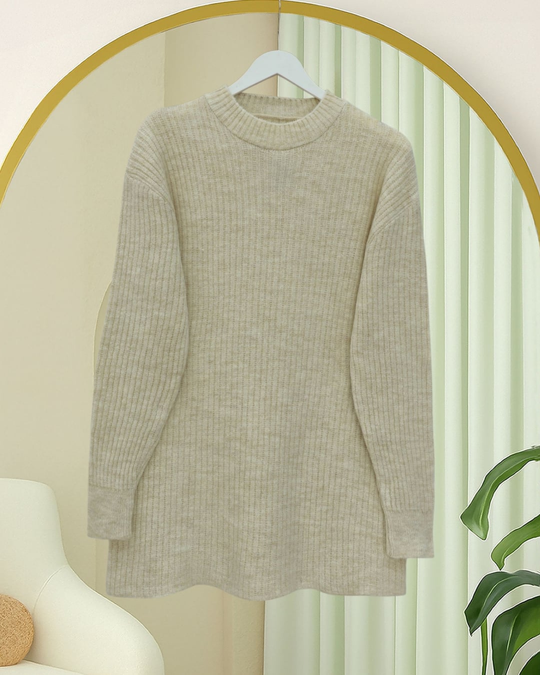 Ribbed Long Tunic Sweater - Beige - Podyumplus - by Peralane - photo 4