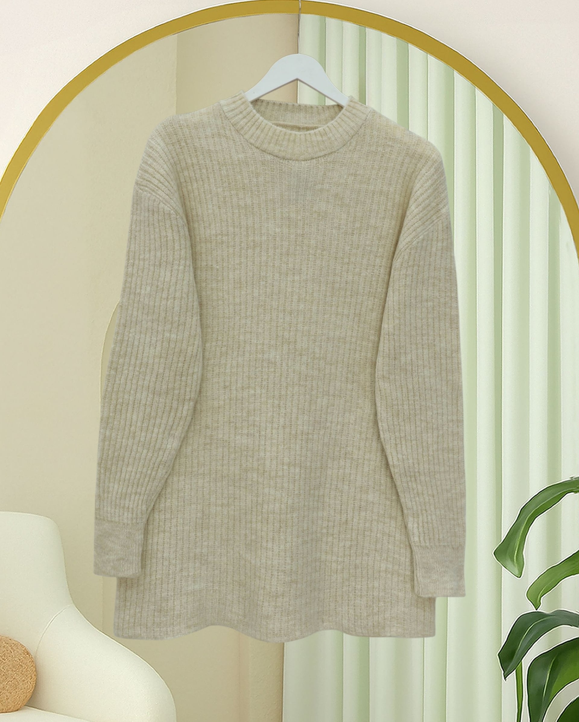 Ribbed Long Tunic Sweater - Beige - Podyumplus - by Peralane - photo 4