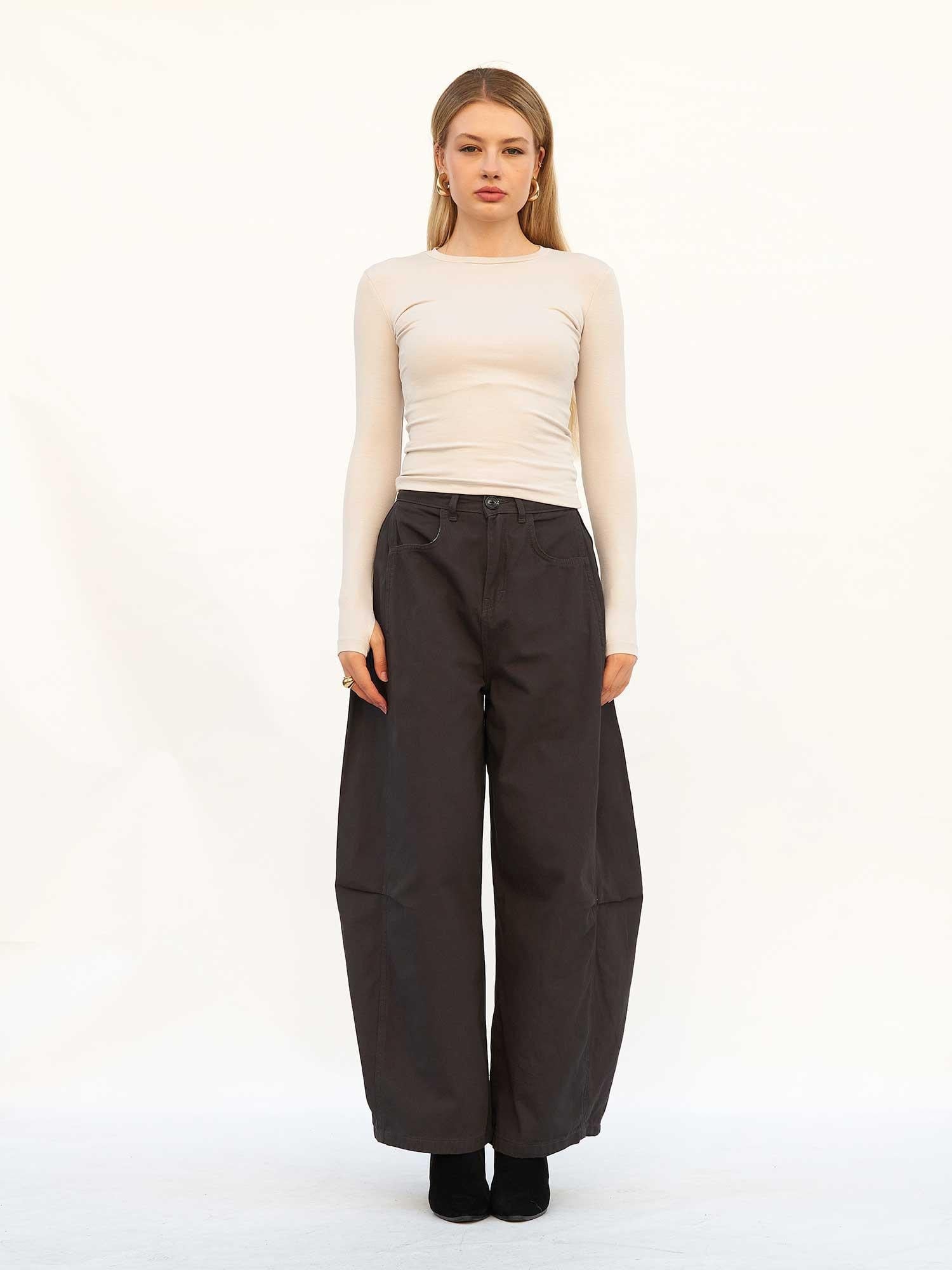 Curve Wide Gabardine Trousers - Anthracite - Lefon - by Peralane