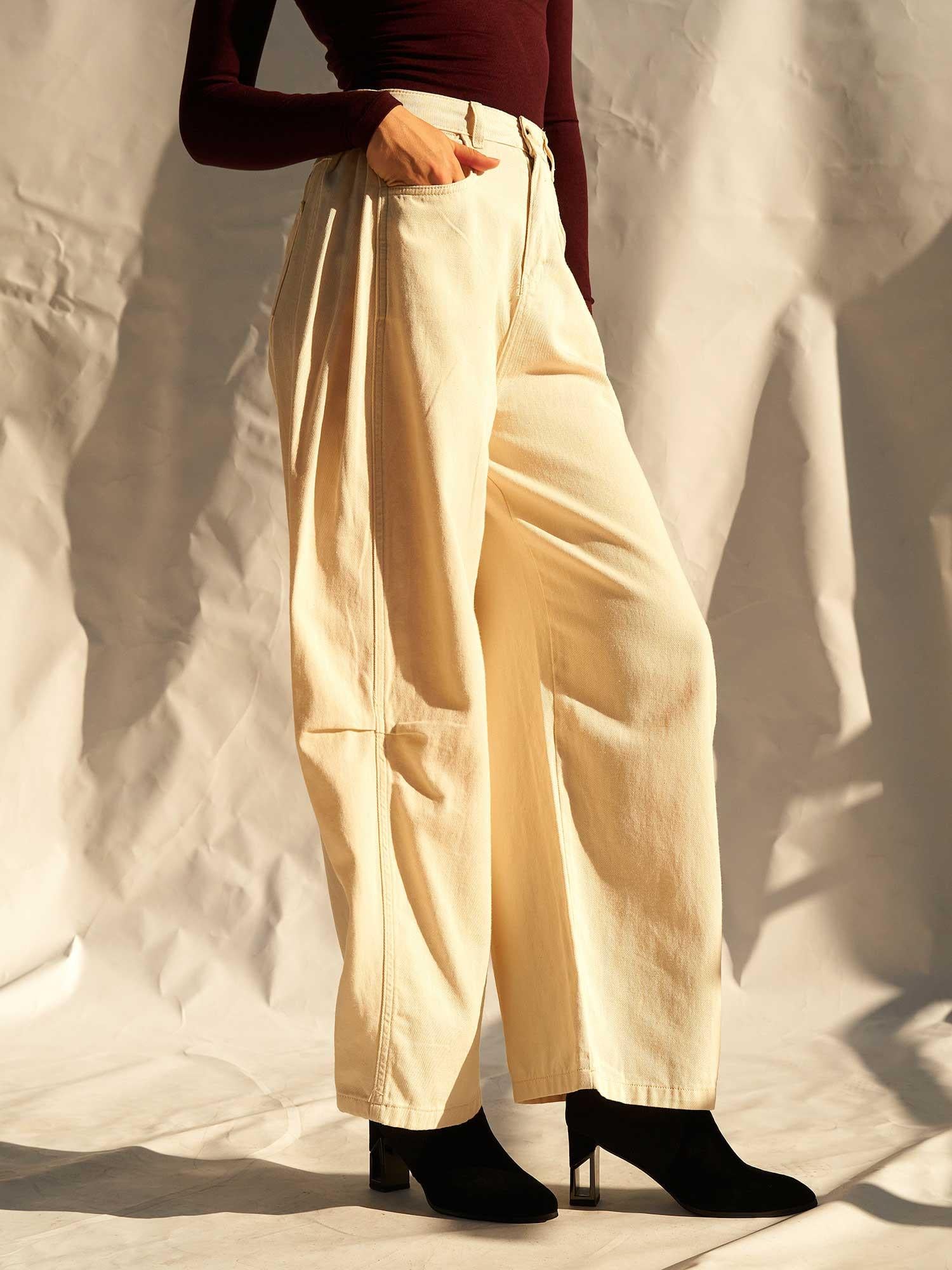Burgundy Long-Sleeve Henley T-Shirt and Cream Wide-Leg Trousers Set - Lefon - by Peralane - photo 5