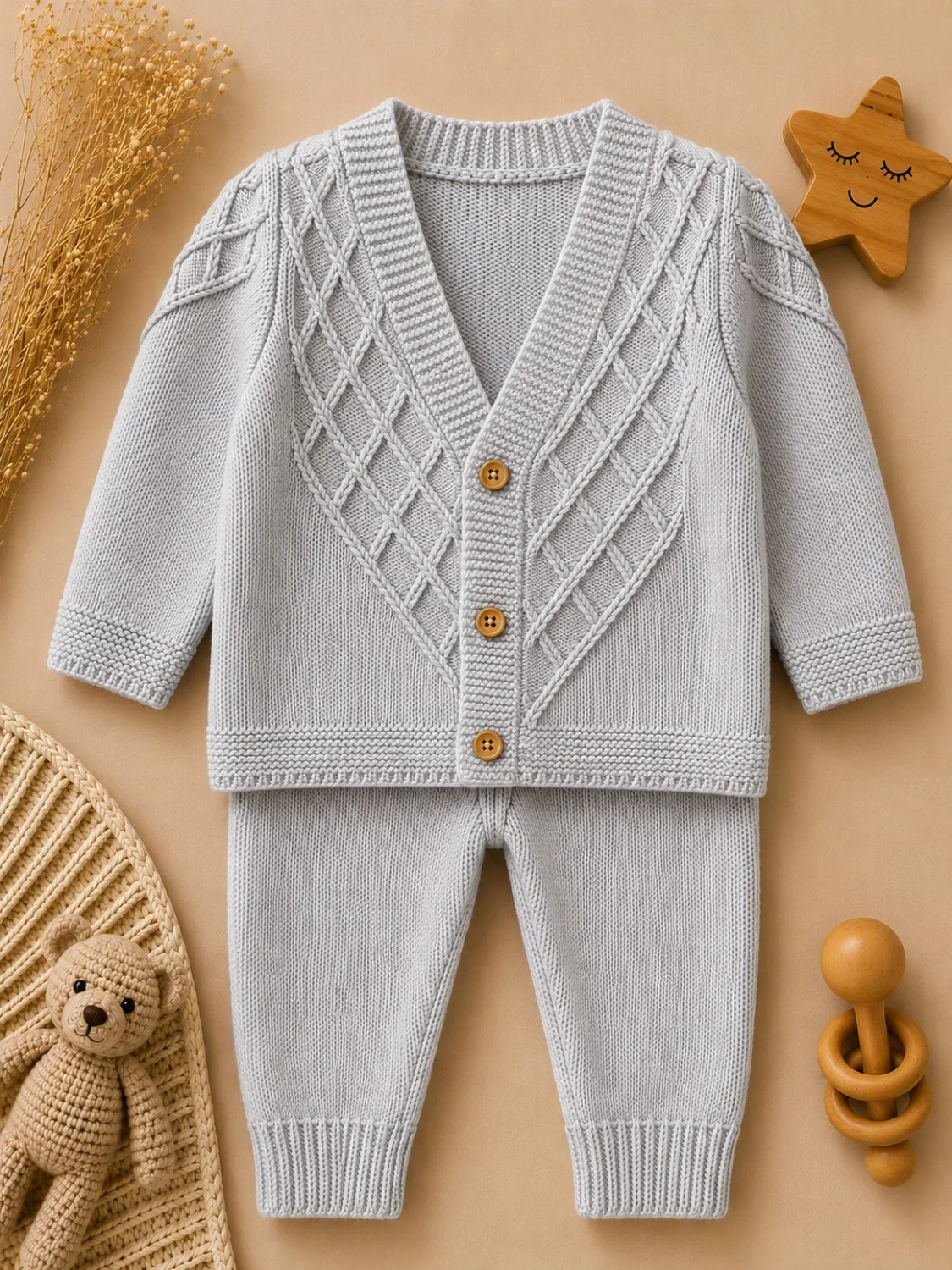 2-Piece Knitted Baby Set - 1189 (Grey) - Has Bereket - by Peralane