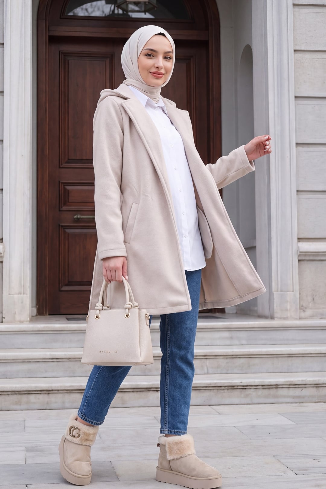 Women's Belted Coat 9171 - Ecru - Bigdart - by Peralane - photo 3