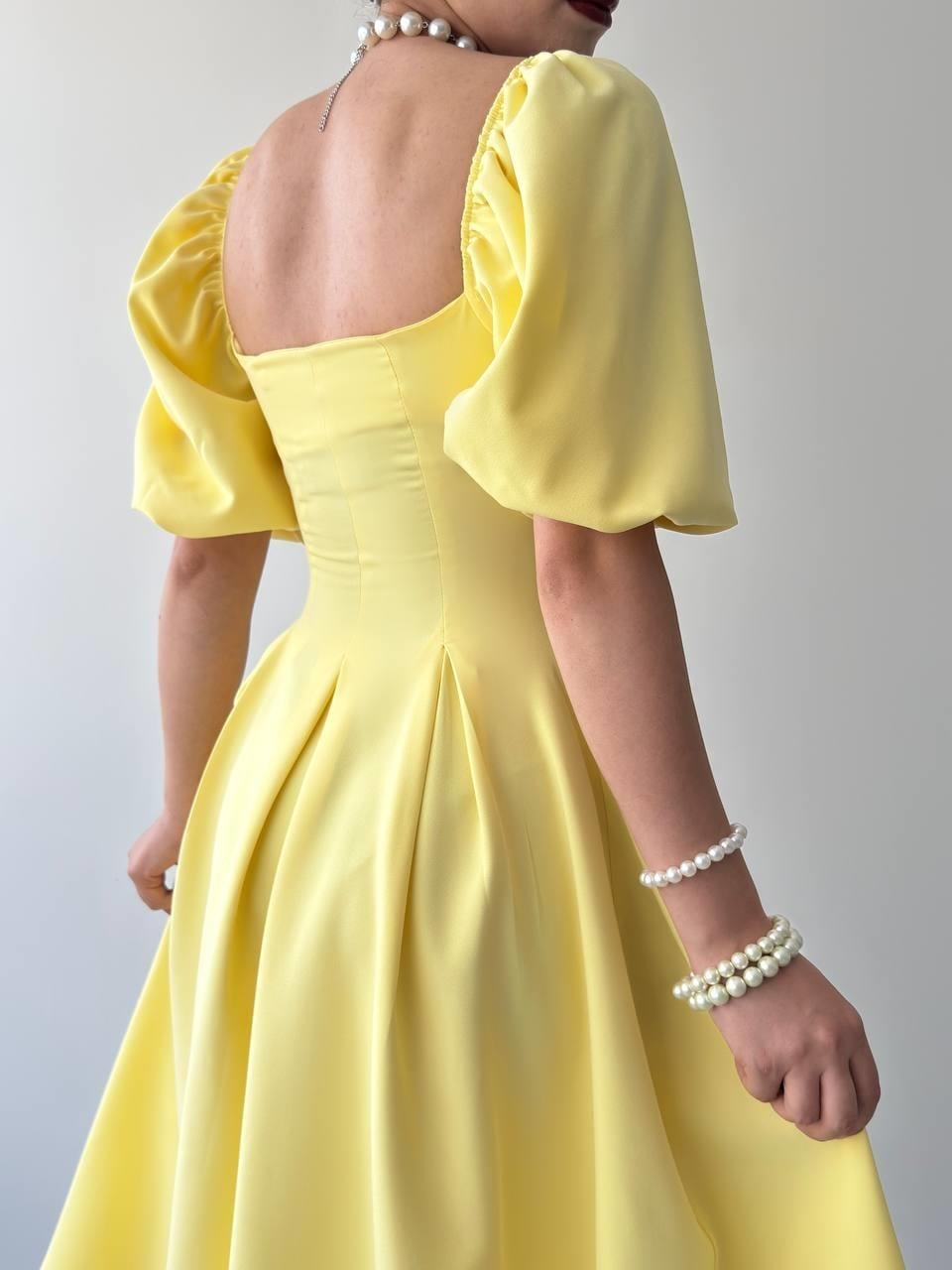 Yellow Poplin Midi Dress with Square Neckline and Pleated Skirt - Etika - by Peralane - photo 9