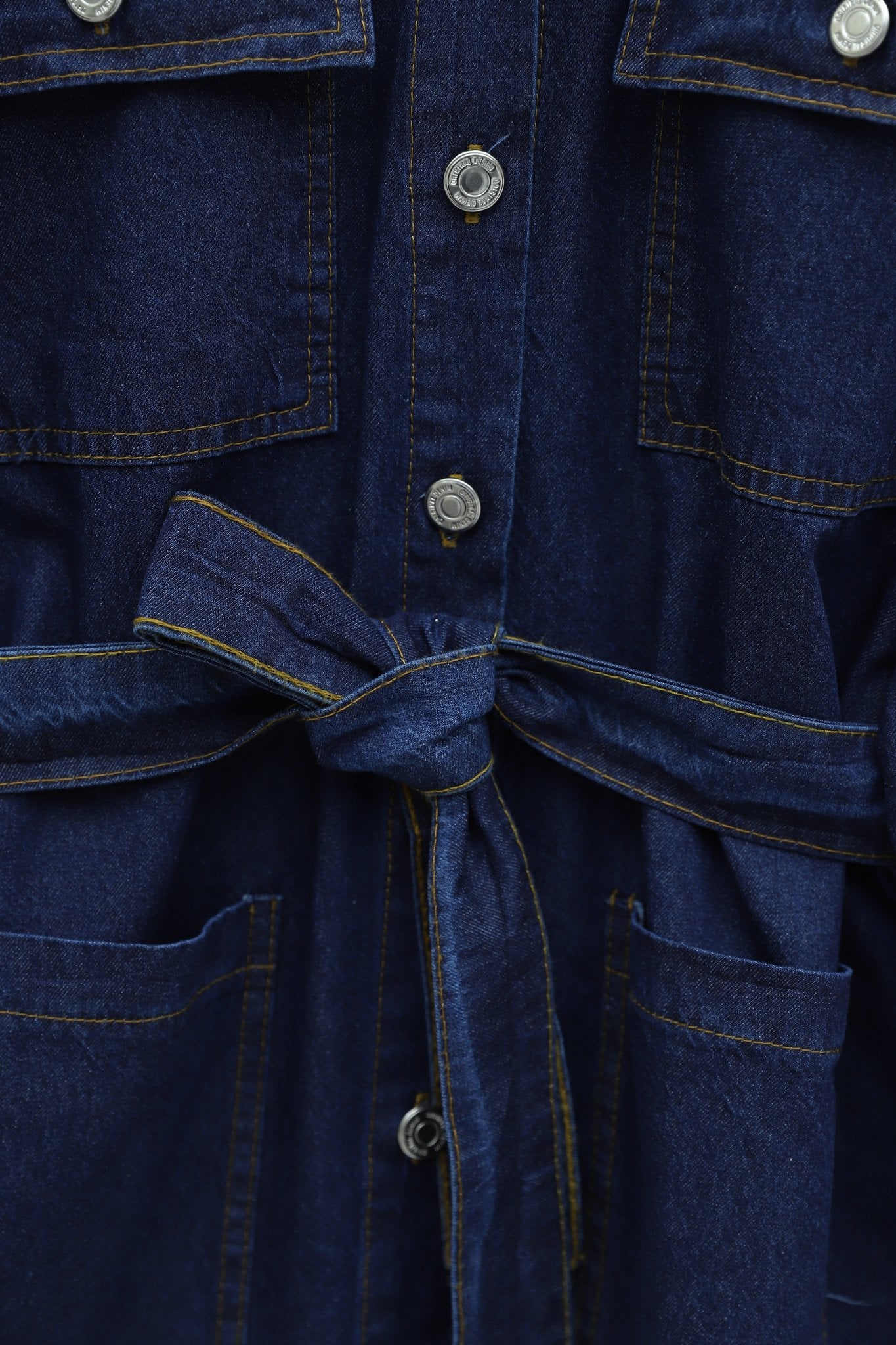 Belted Button-Front Denim Jacket and Wide-Leg Trousers Set - Dark Navy - Podyumplus - by Peralane - photo 6