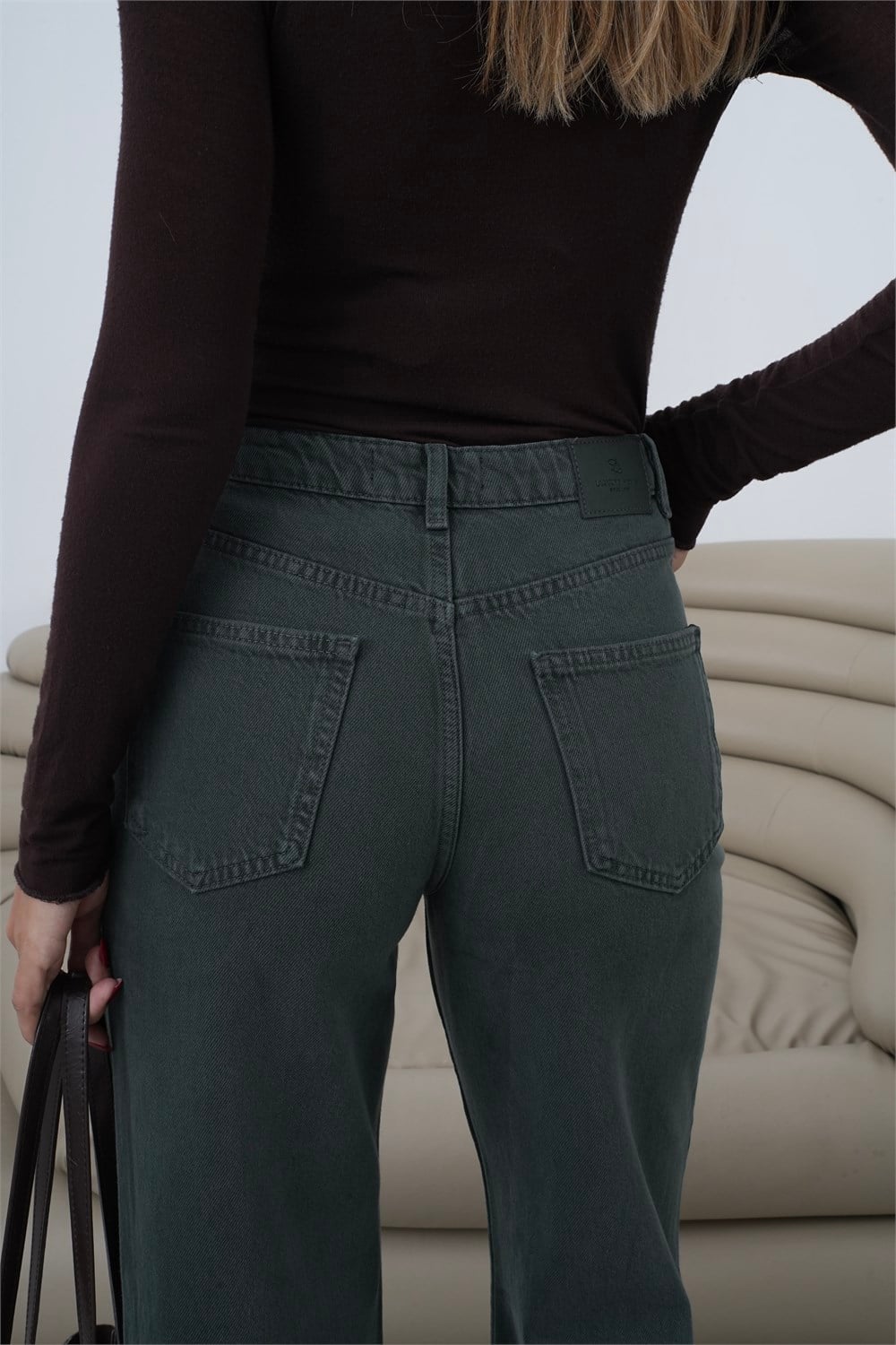 High Waist Wide Leg Emerald Green Denim Trousers - Lacarino Jeans - by Peralane - photo 6