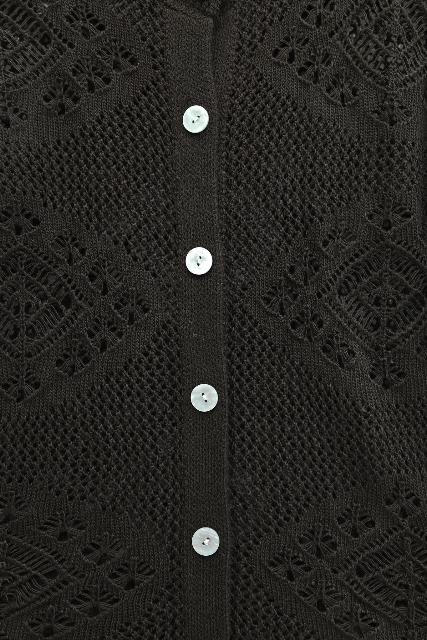 Geometric Patterned Openwork Buttoned Knit Cardigan - Dark Brown - Podyumplus - by Peralane - photo 5