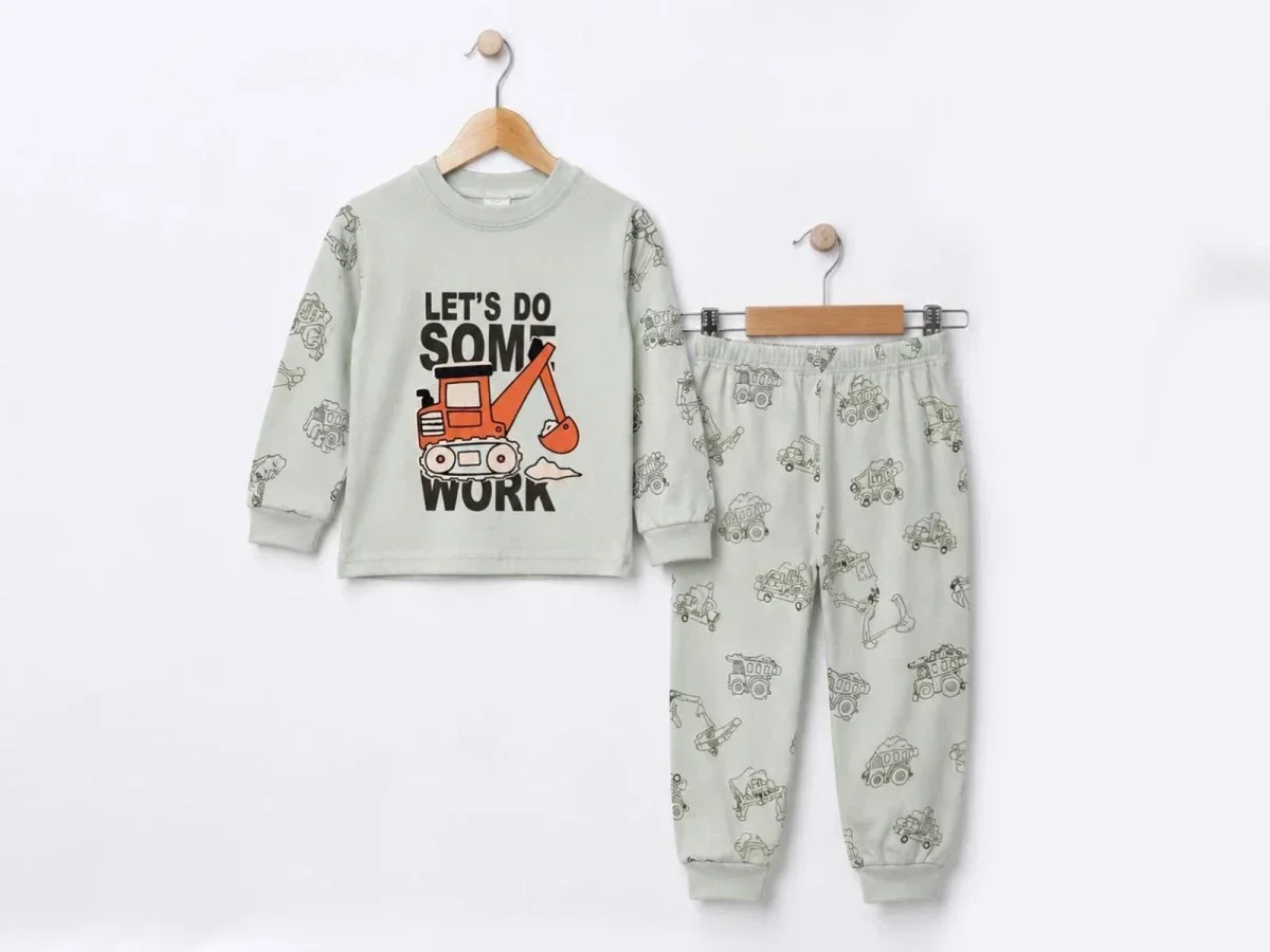 Boys' 3-Piece Pyjama Set with Construction Vehicle Print - Supermini - by Peralane