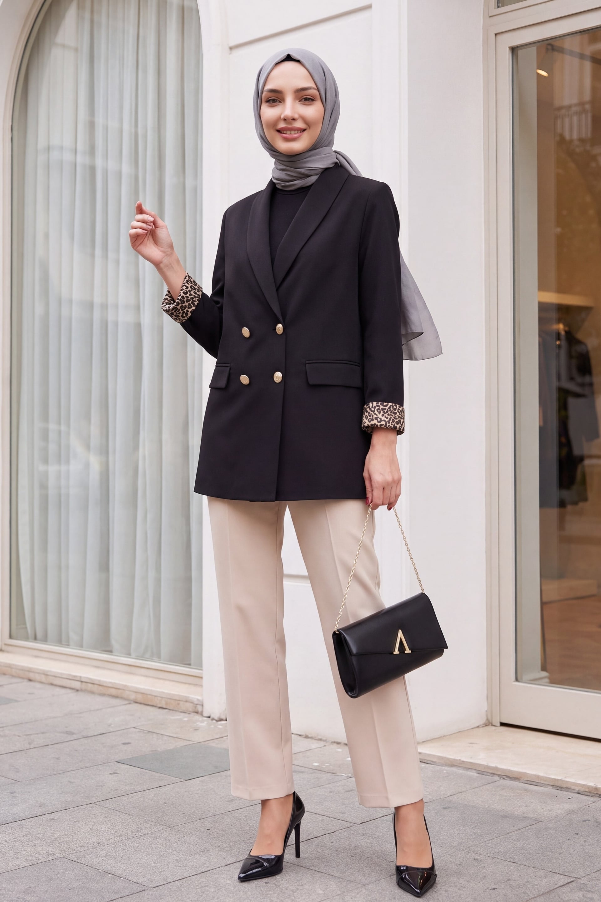Double-Button Blazer Jacket with Pocket Detail - Black - Podyumplus - by Peralane - photo 4