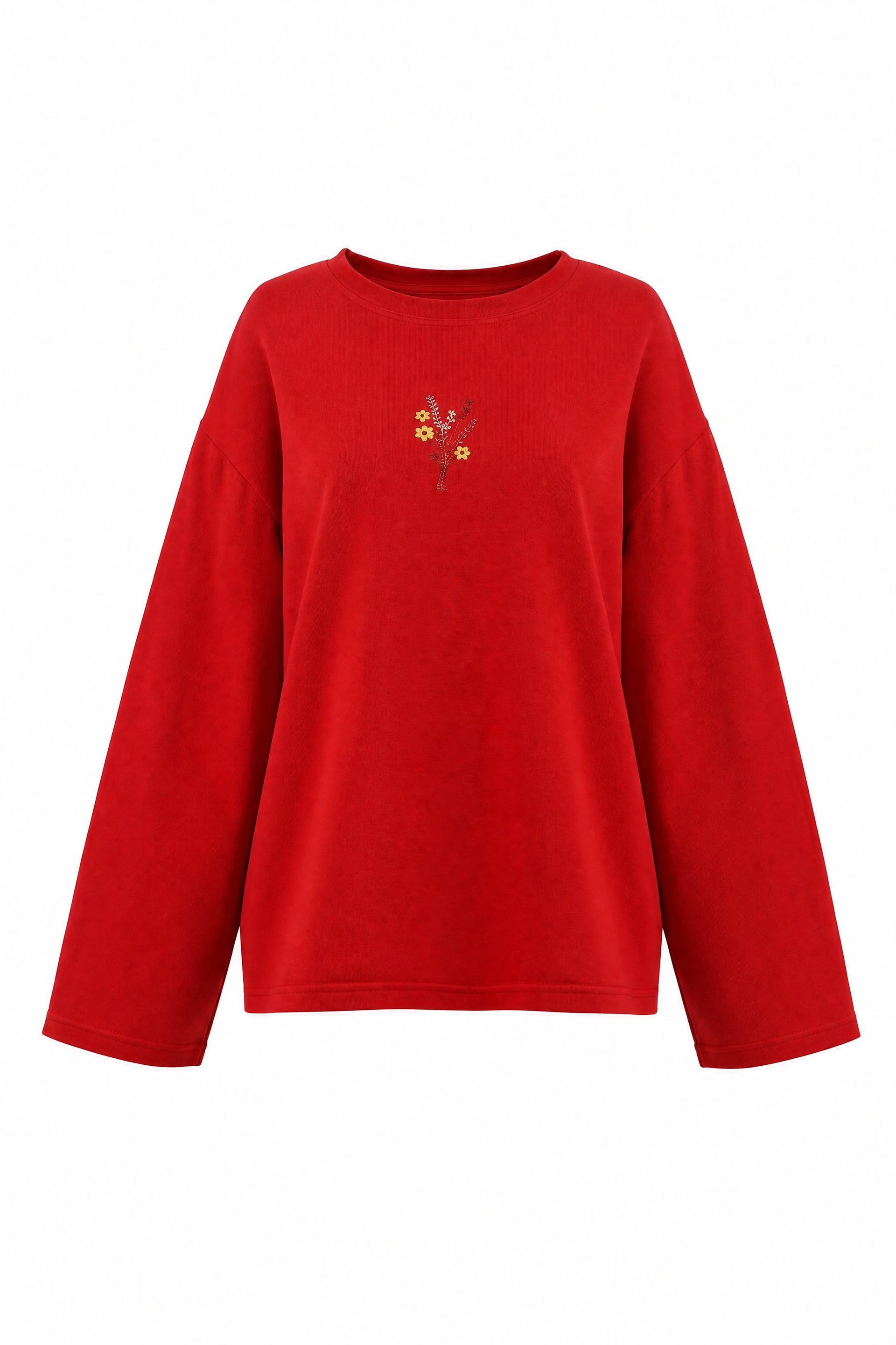 Red Round Neck Oversize Sweatshirt with Floral Embroidery - Podyumplus - by Peralane - photo 5