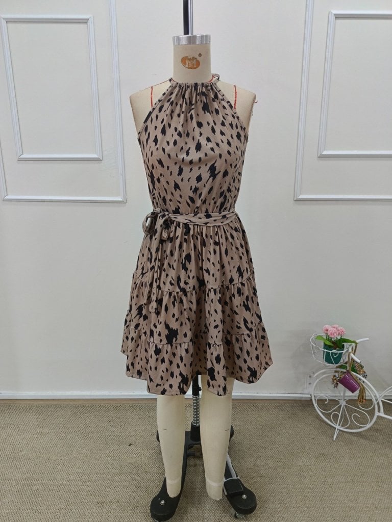 Women's Sleeveless Halter-Neck Tie-Waist Patterned Mini Suprem Dress - Janes - by Peralane - photo 6