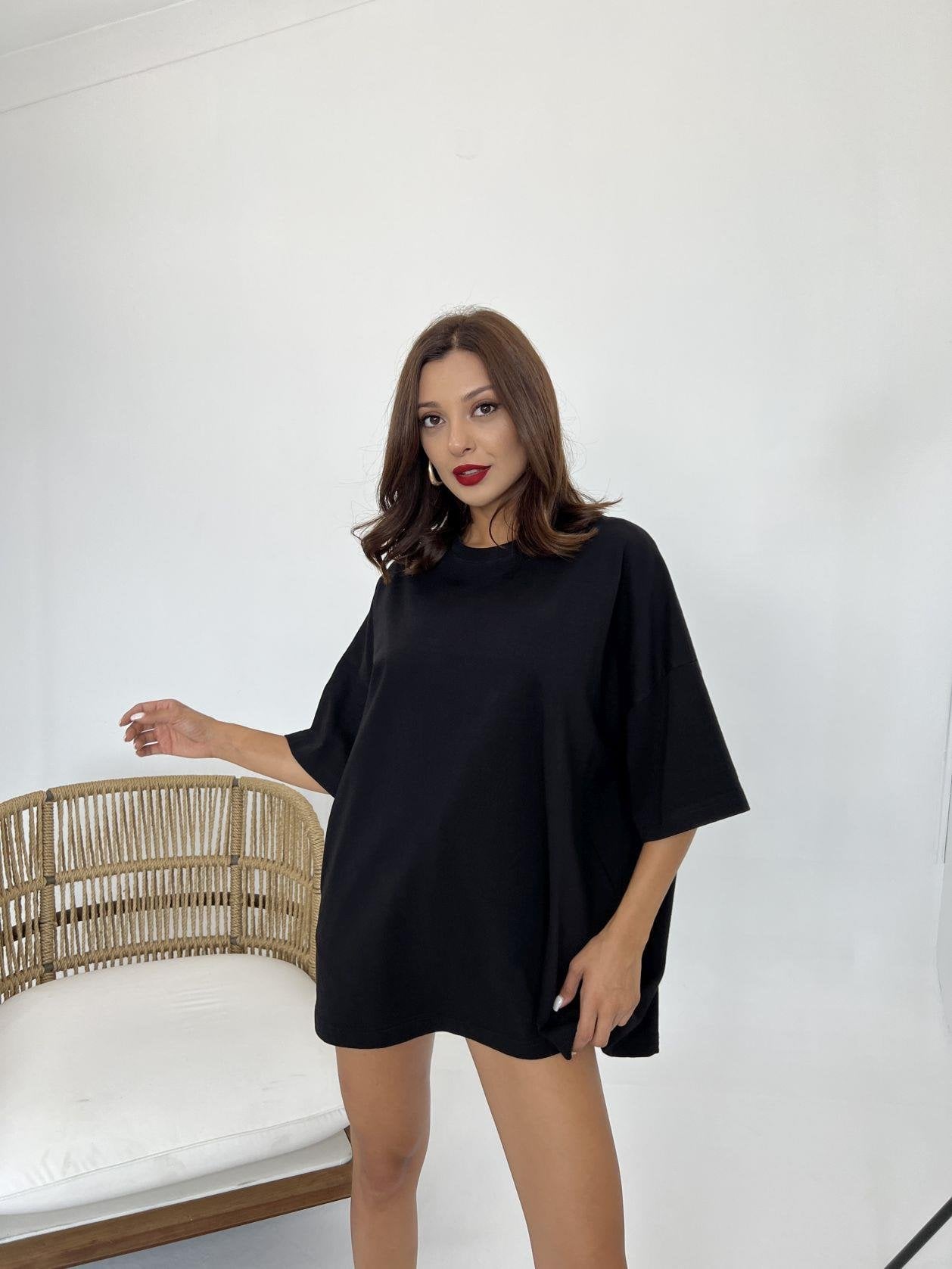 Women's Plain Black Oversized Cotton T-Shirt - Fame - by Peralane - photo 4