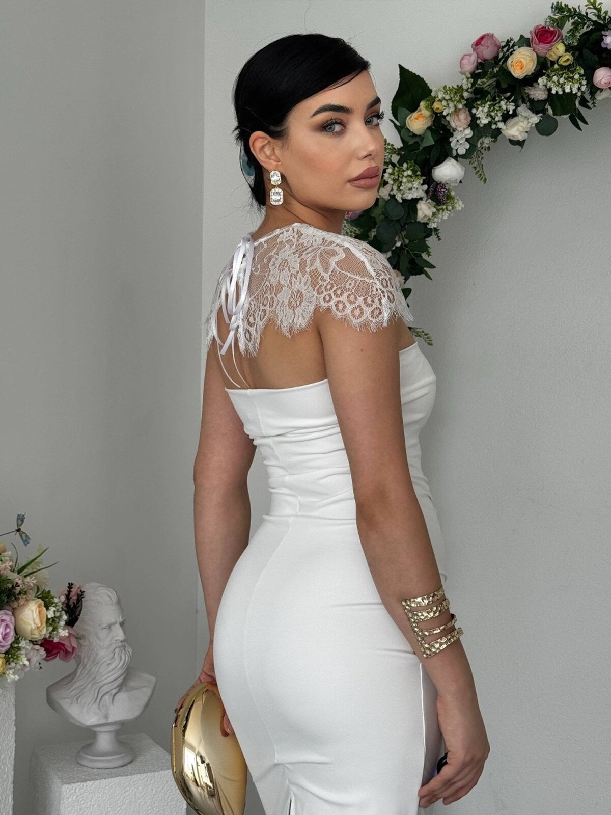 Jecan Shoulder Cape Detail Dress White - Etika - by Peralane