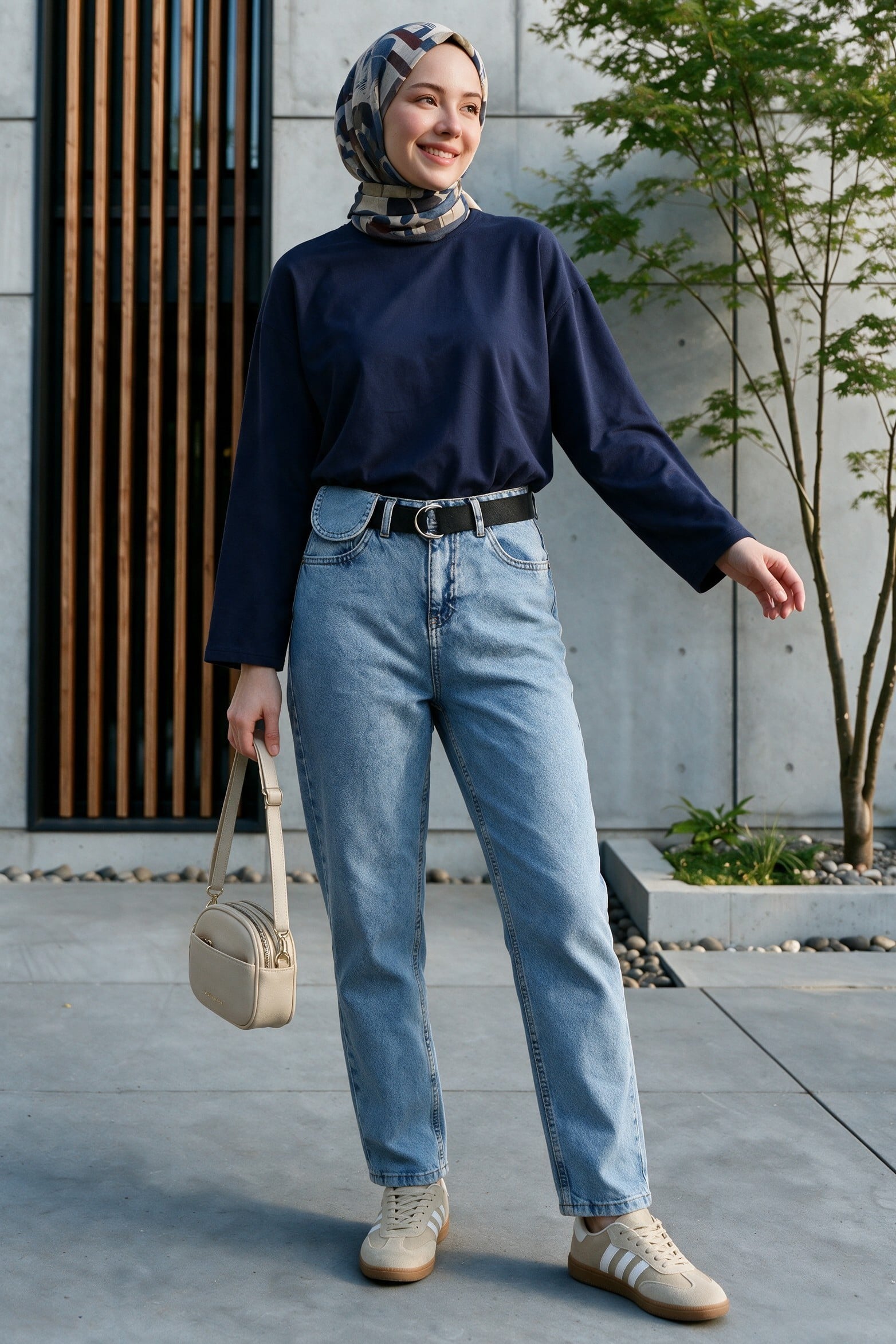 Metal Buckle Belted Snap Detail Jeans - Light Blue - Podyumplus - by Peralane