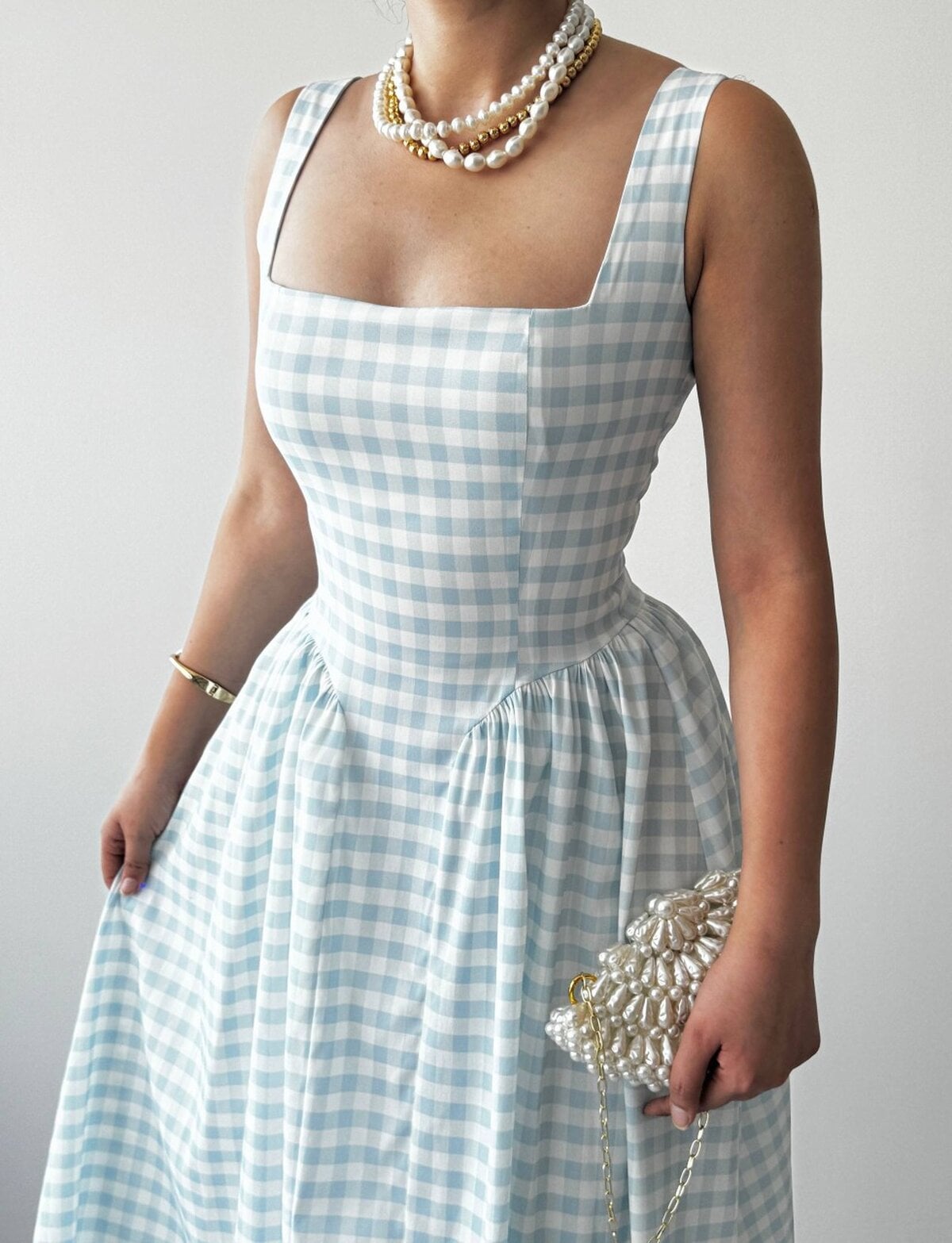 Blue Gingham Sleeveless Midi Dress for Women - Etika - by Peralane - photo 3