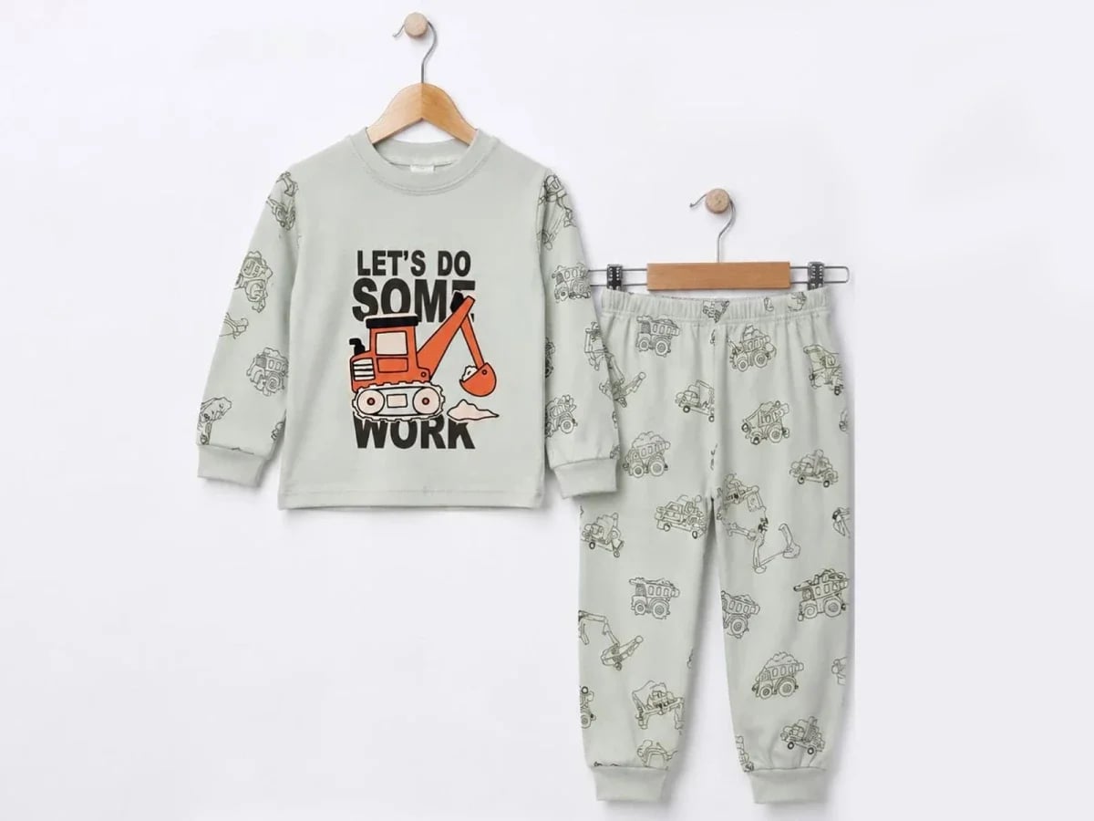 Boys' Construction Vehicle Print Pyjama Set - Light Green - Supermini - by Peralane