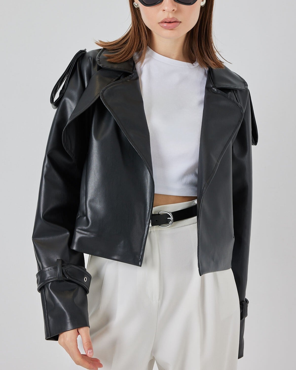 Women's Oversize Faux Leather Jacket 1047 - Black - Bigdart - by Peralane - photo 5