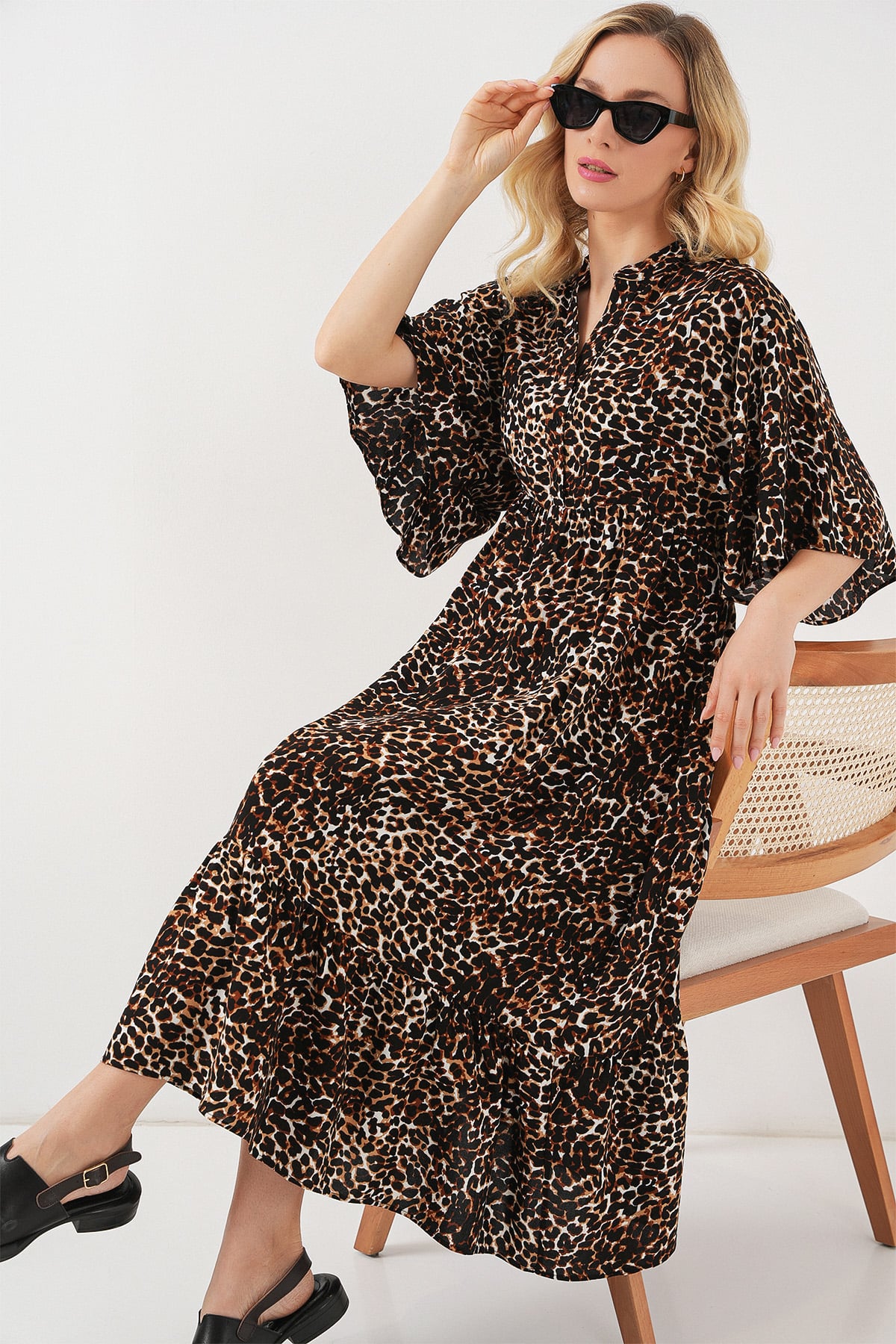 Women's Brown Leopard Print Short-Sleeve Dress - Bigdart - by Peralane - photo 5
