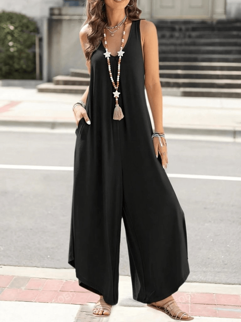 Women's Sleeveless Round Neck Pocketed Casual Long Viscose Jumpsuit - Janes - by Peralane - photo 2