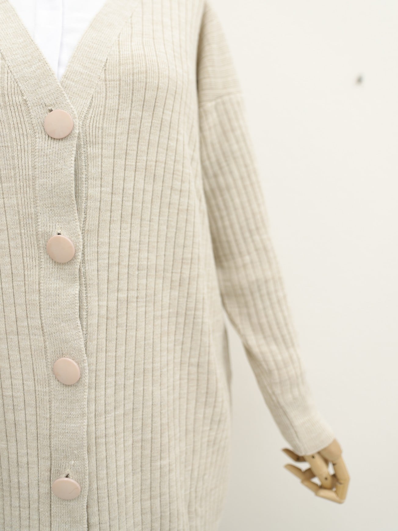 Ribbed Button-Front Long Knit Cardigan - Stone - Podyumplus - by Peralane