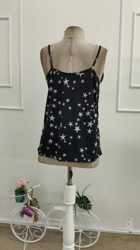 Women's Black Viscose Camisole with White Star Print, Spaghetti Straps, Pack of 6 - Janes - by Peralane - photo 7