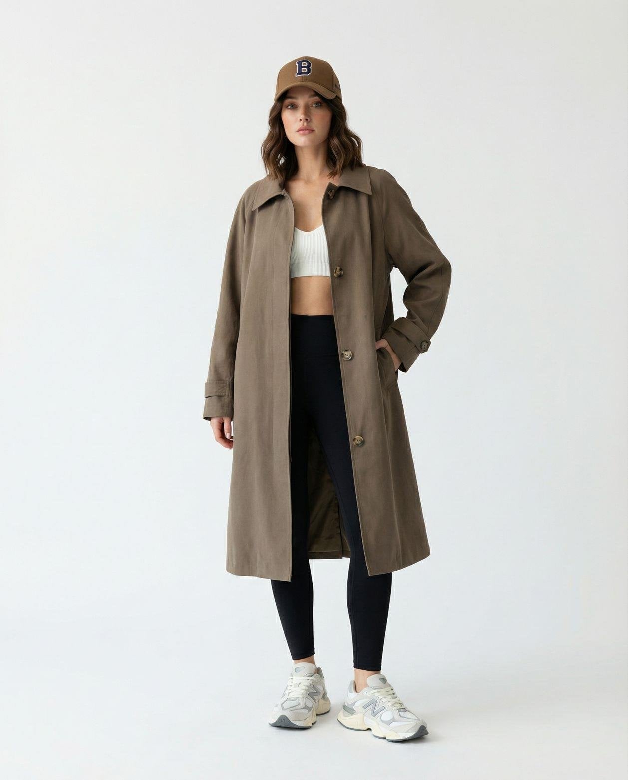 Women's Taupe Trench Coat - Classic Collar & Button Front - Fame - by Peralane