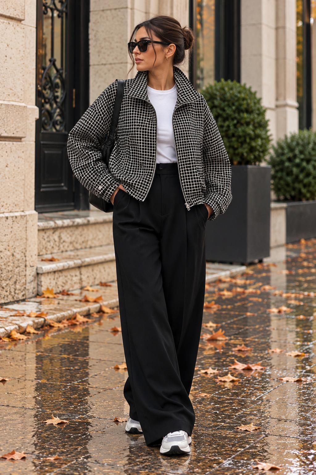 Black and White Checkered Women's Bomber Jacket - Bigdart - by Peralane - photo 2