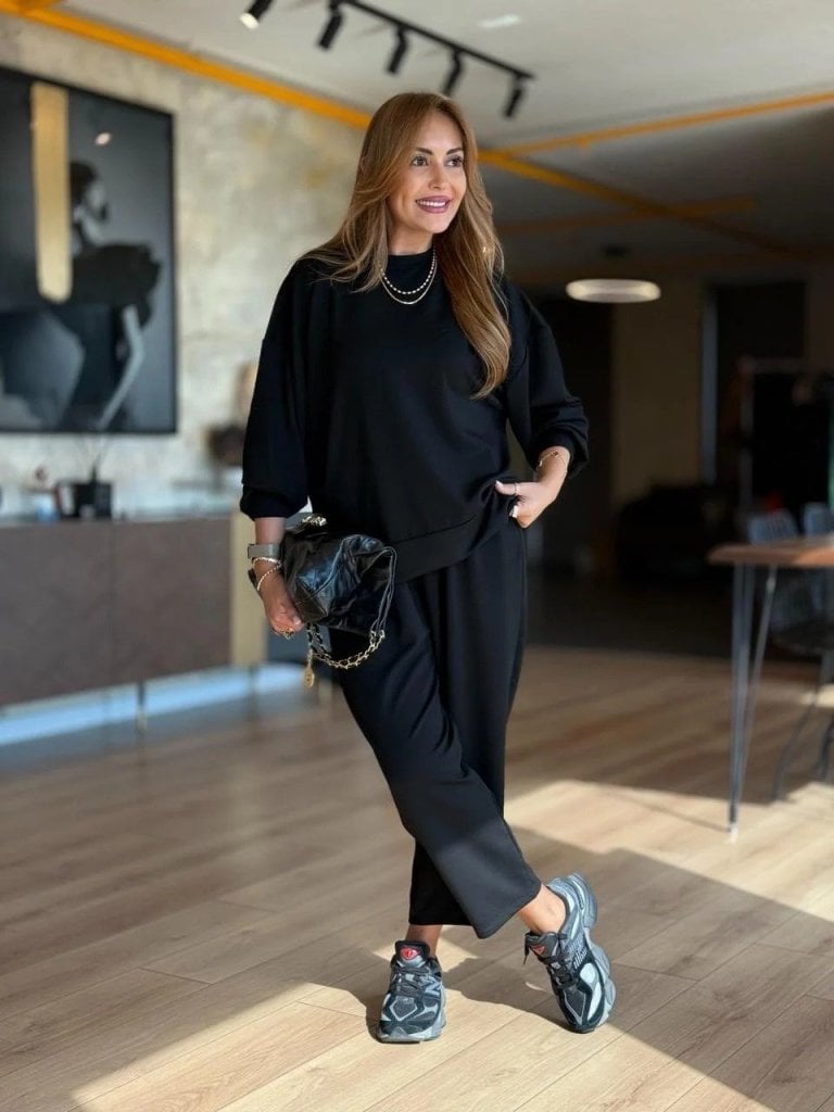 Women's Long Sleeve Crew Neck Viscose Two-Thread Blouse and Trousers Two-Piece Set - Janes - by Peralane - photo 4