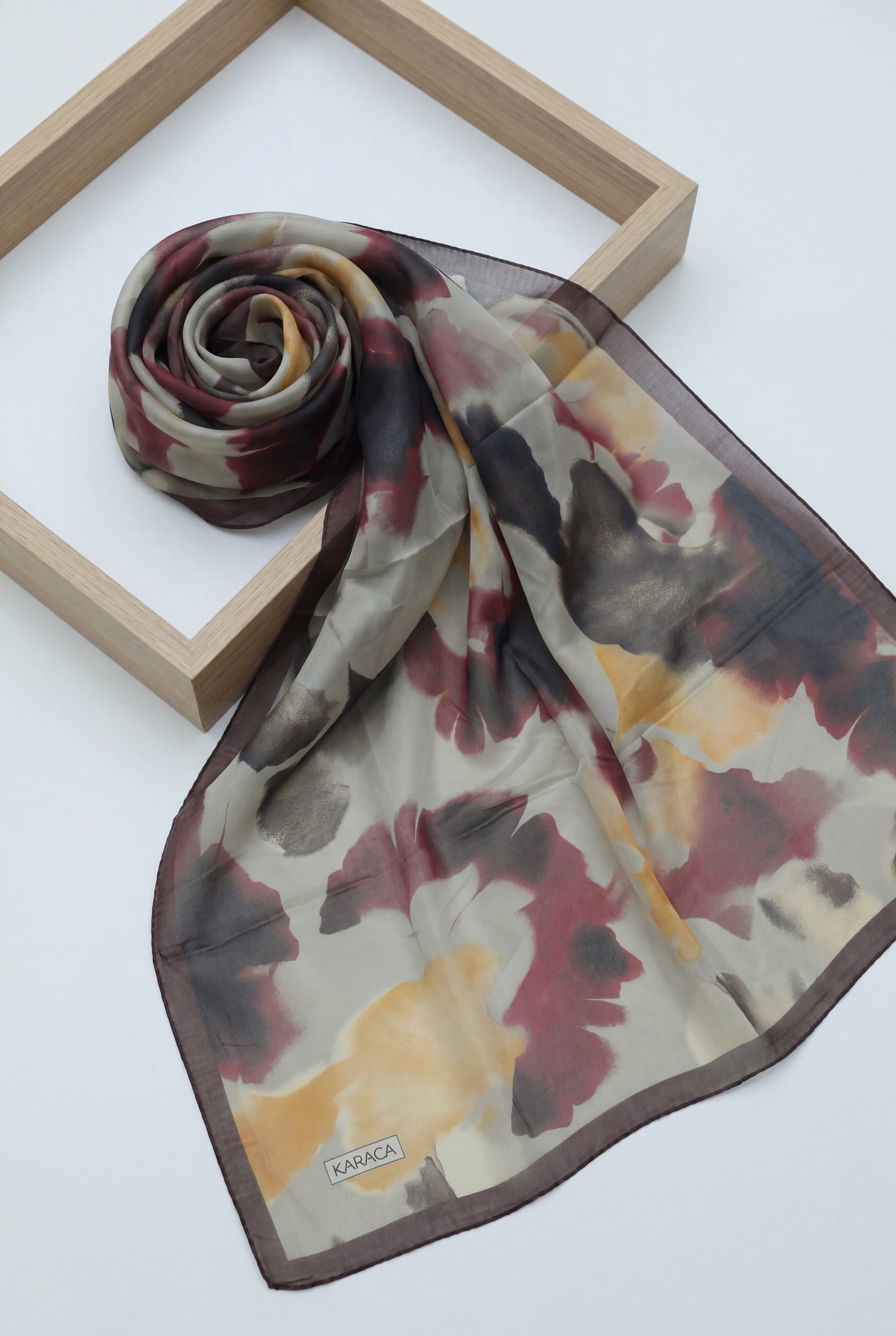 Abstract Floral Voile Scarf - Burgundy - Podyumplus - by Peralane - photo 2