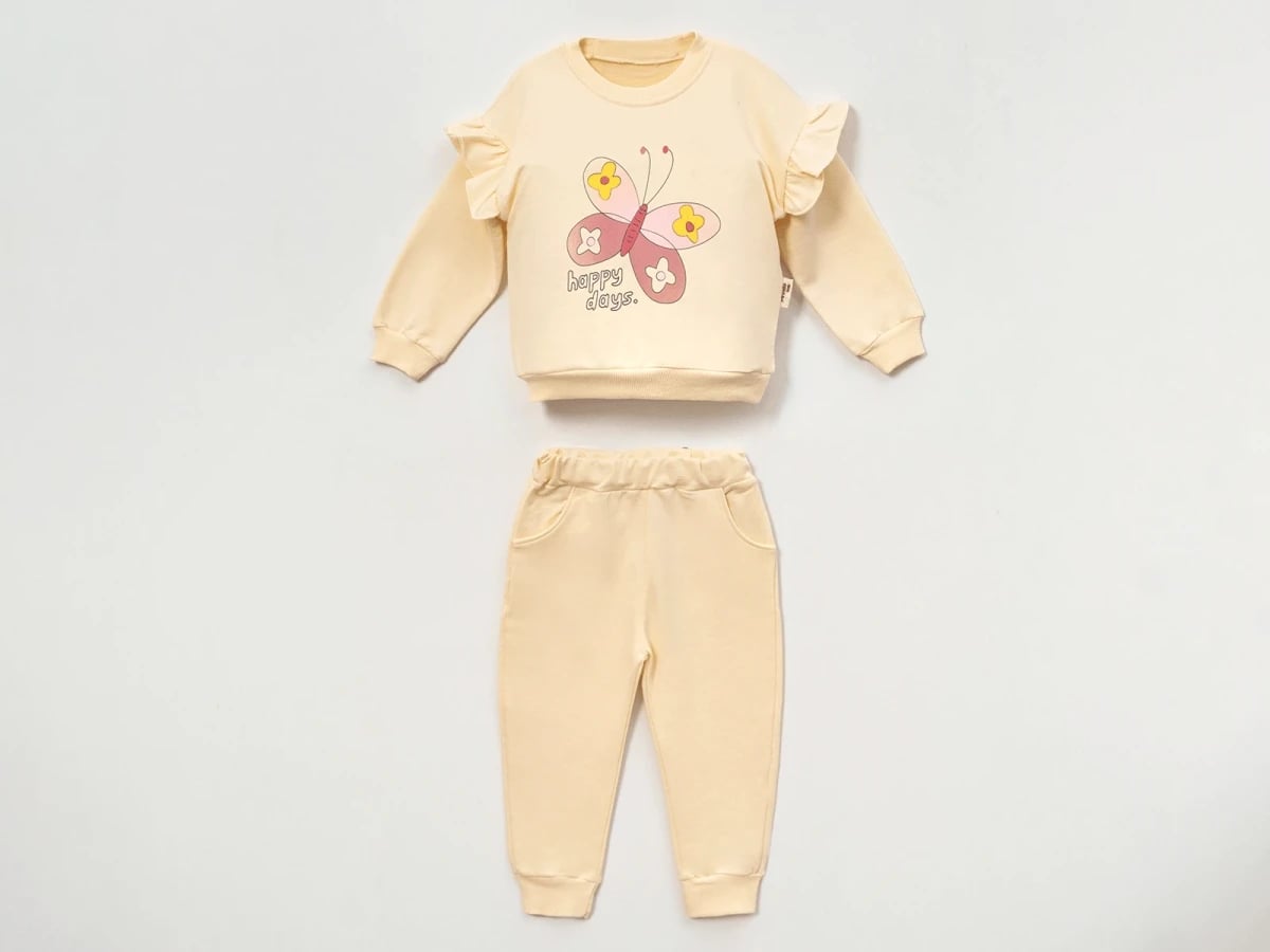 Girls' Butterfly Print Sweatshirt and Trousers Set - Vovido - by Peralane