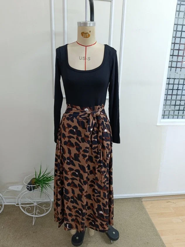 Women's Long-Sleeve Square Neck Viscose Leopard Print Tie-Waist Dress - Janes - by Peralane - photo 5