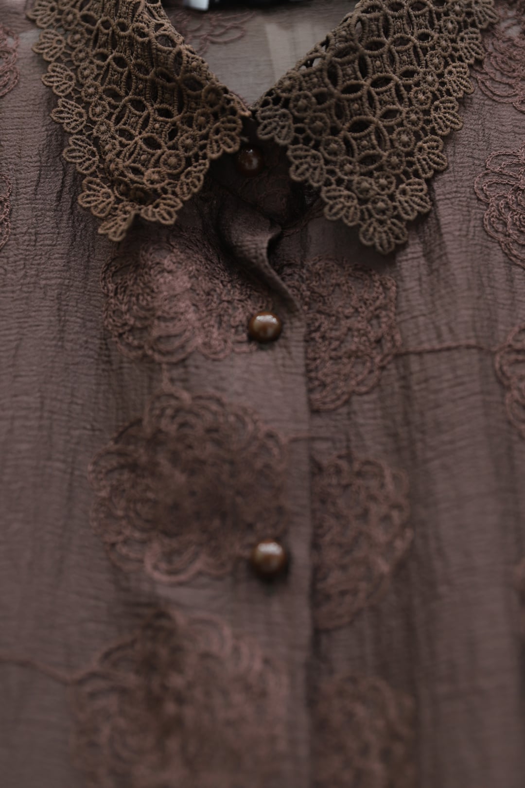 Brown Lace Collar Jacquard Blouse with Button Placket - Podyumplus - by Peralane - photo 5
