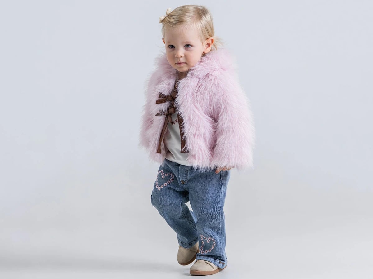 Girl's Faux Fur Jacket Set with Daisy Embroidery - Pampal Kids - by Peralane