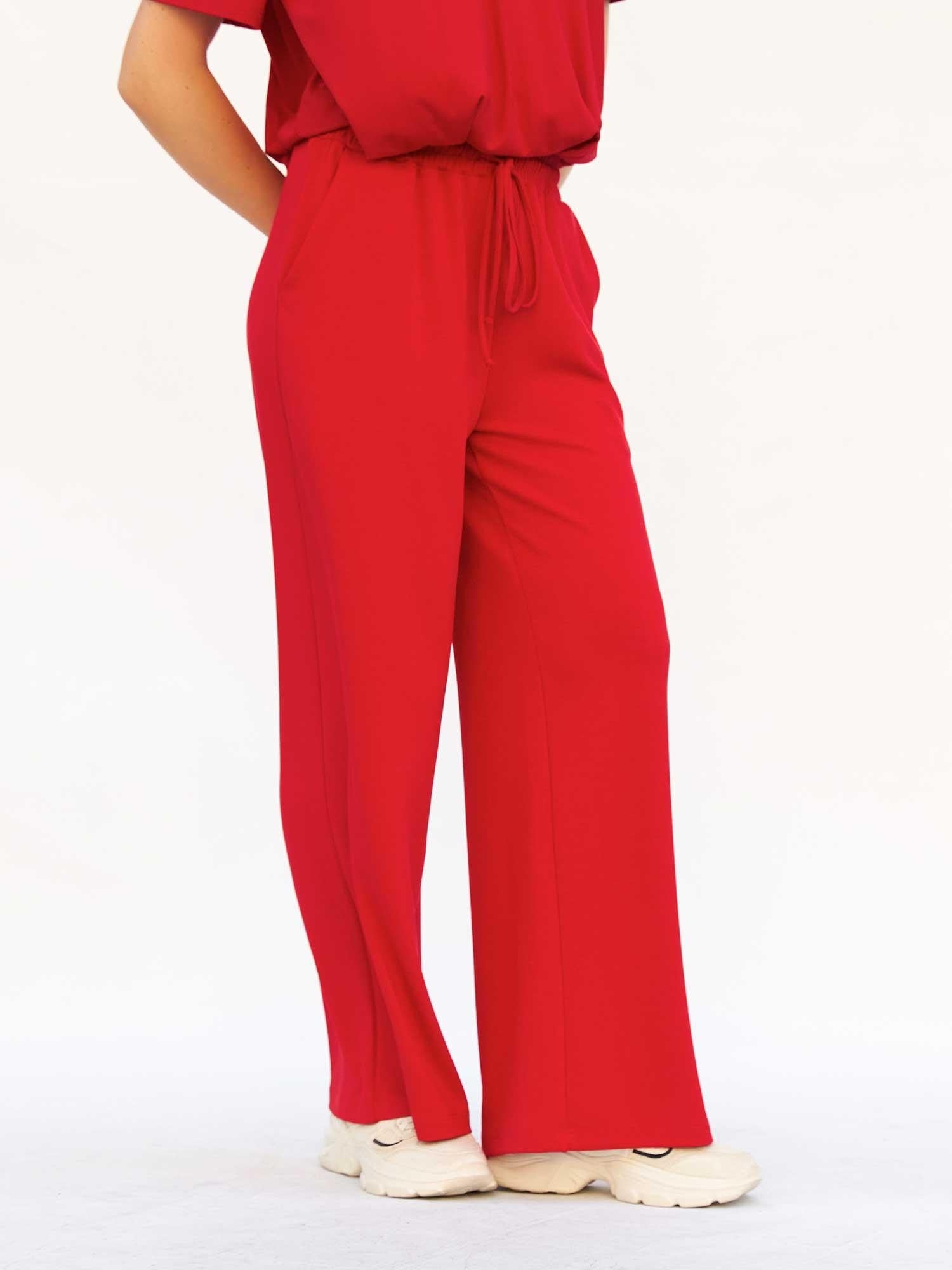Women's Wide-Leg Trousers with Elastic Waist in Bright Red - Lefon - by Peralane - photo 6