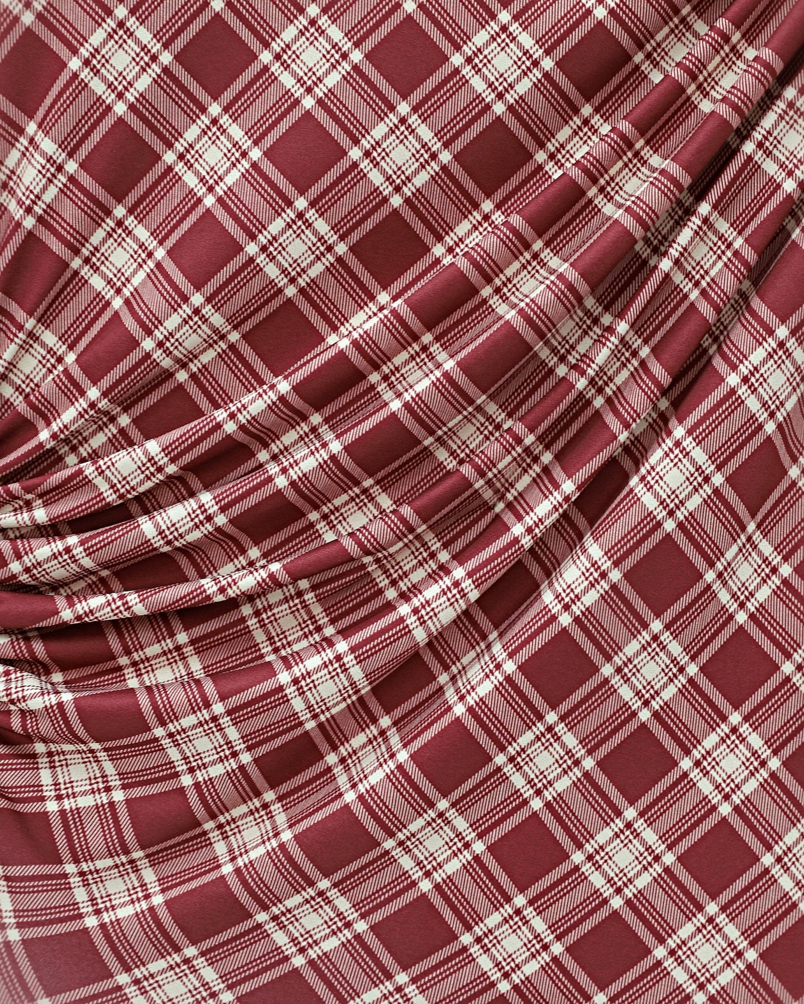 Burgundy Plaid Side-Gathered Blouse - Podyumplus - by Peralane - photo 5
