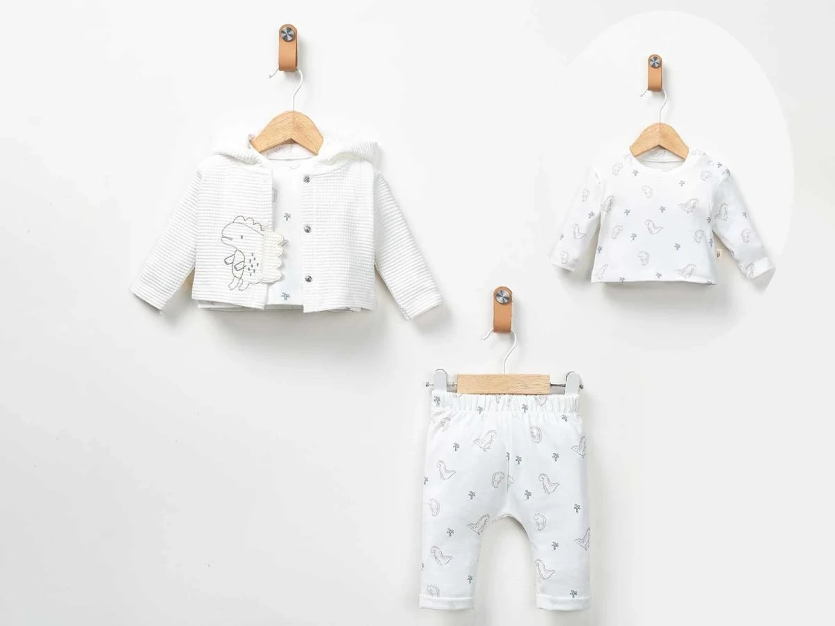 Dino Print Baby Boys' 3-Piece Set - White - Pookie - by Peralane