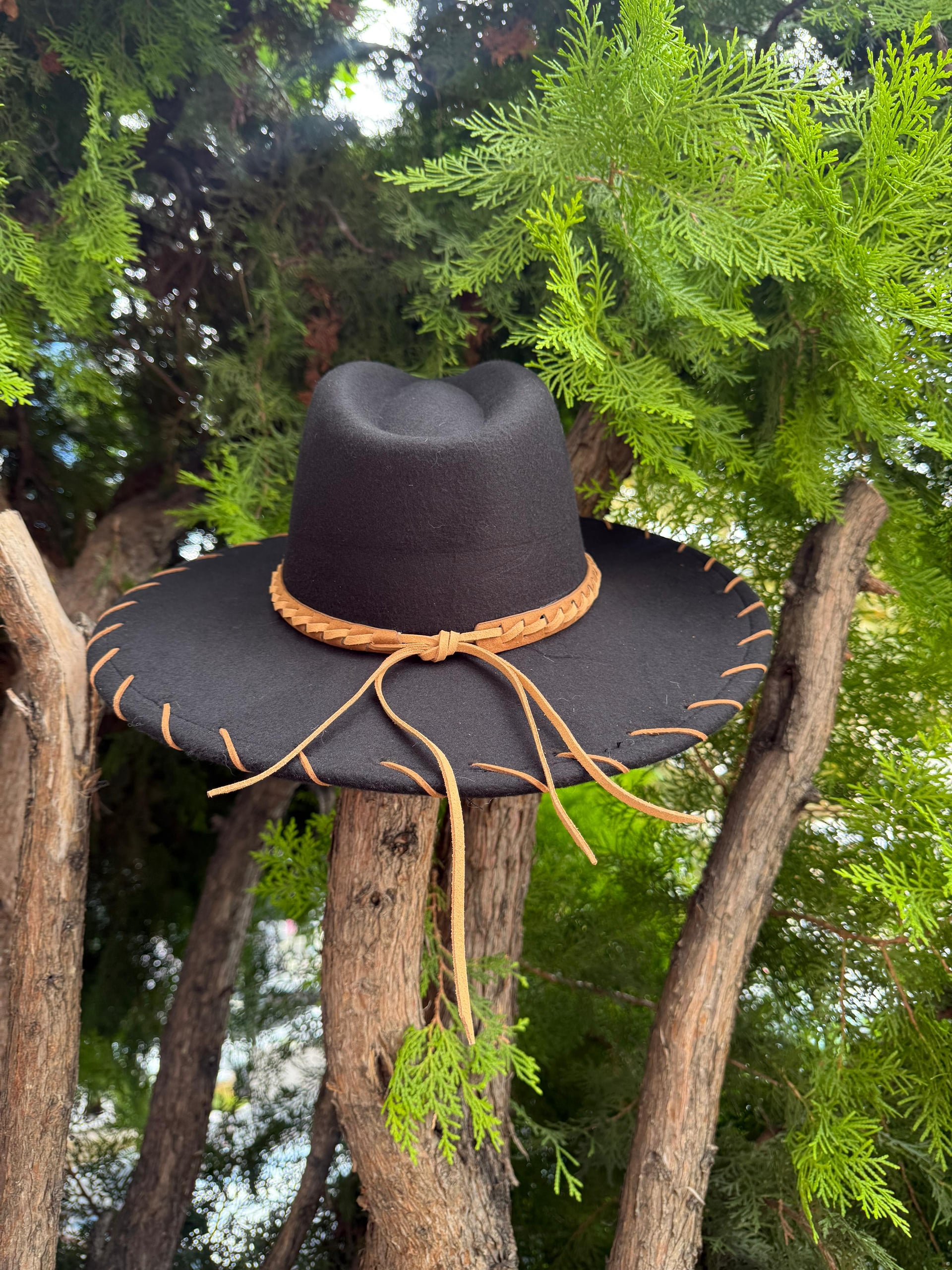 Black Felt Cowboy Hat with Braided Trim for Women - Nesvay - by Peralane - photo 4