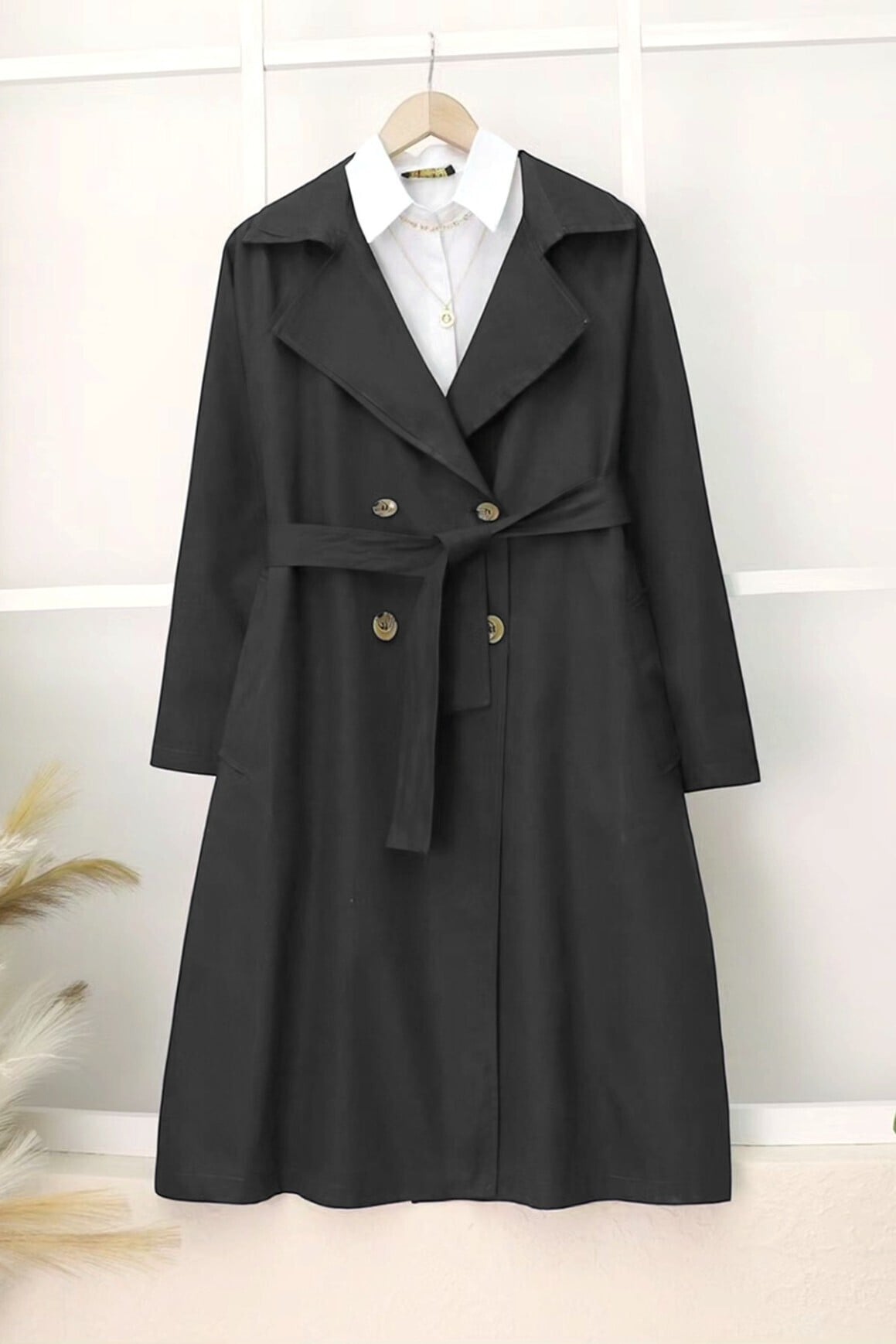 Women's Belted Mid-Length Trench Coat with Bolero Detail - Black - Podyumplus - by Peralane - photo 5