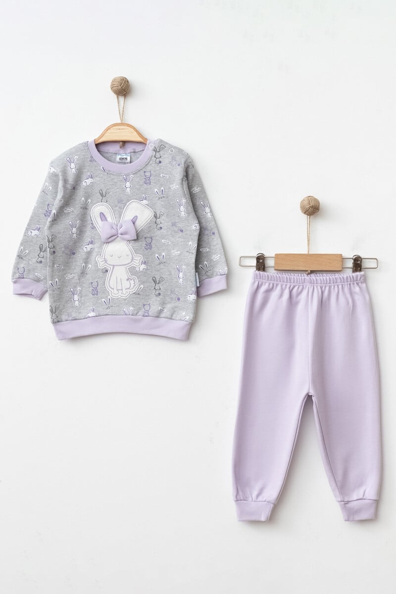 Girls' Pyjama Set with Bunny Print (9-18 Months) - Pack of 3 - Hoppidik - by Peralane