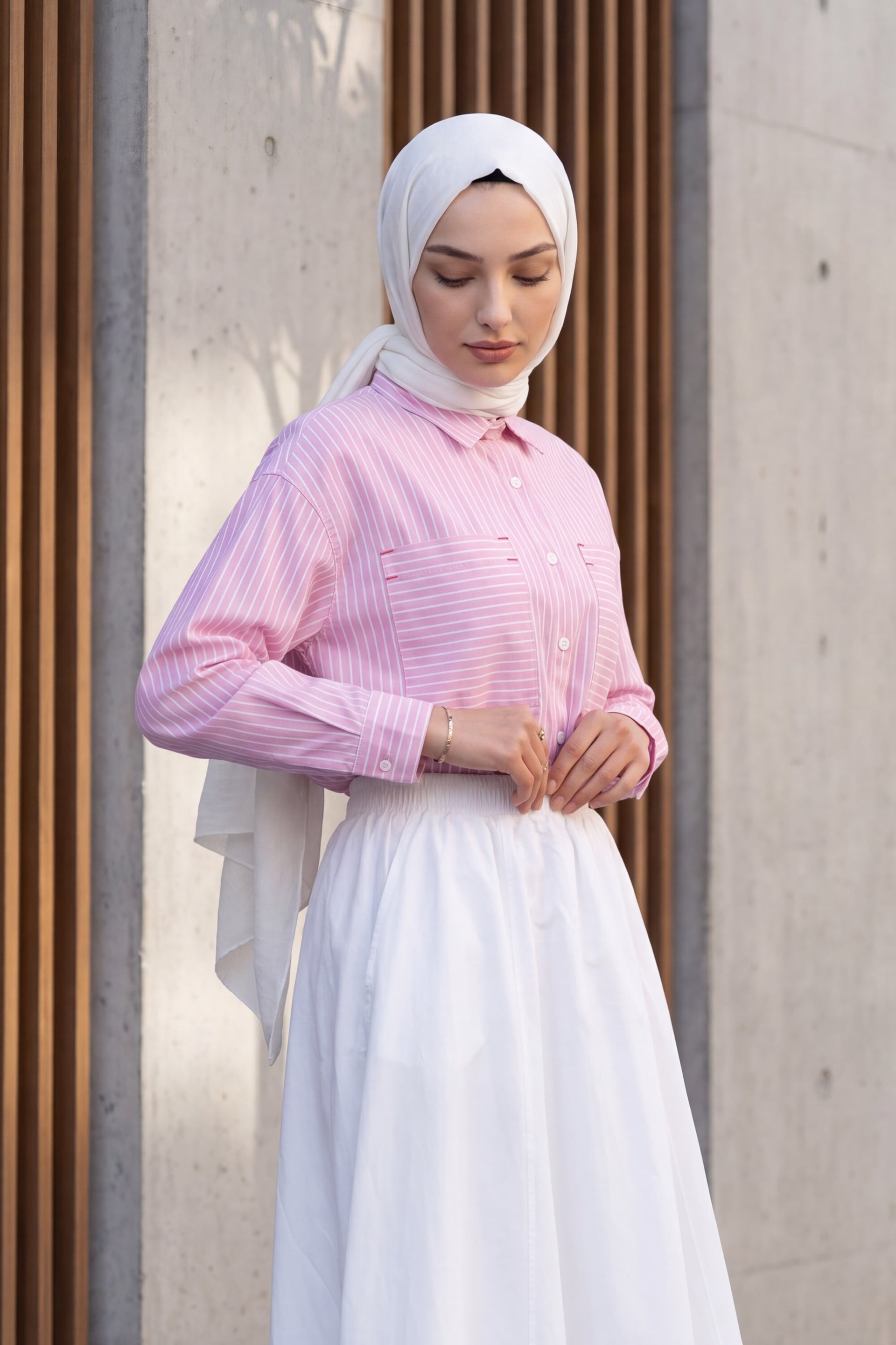 Striped Button-Up Blouse - Pink - Podyumplus - by Peralane - photo 2