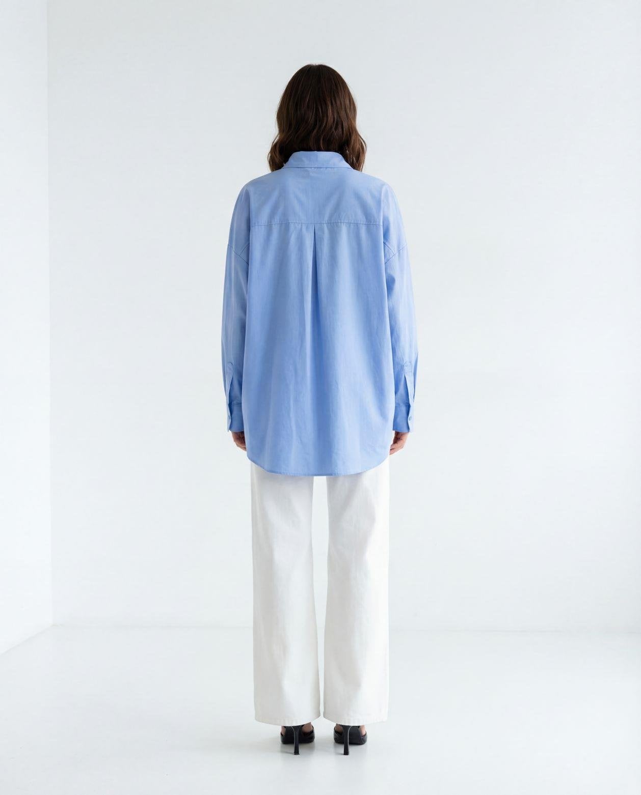 Women's Long-Sleeve Cotton Blend Shirt in Cornflower Blue - Fame - by Peralane - photo 3