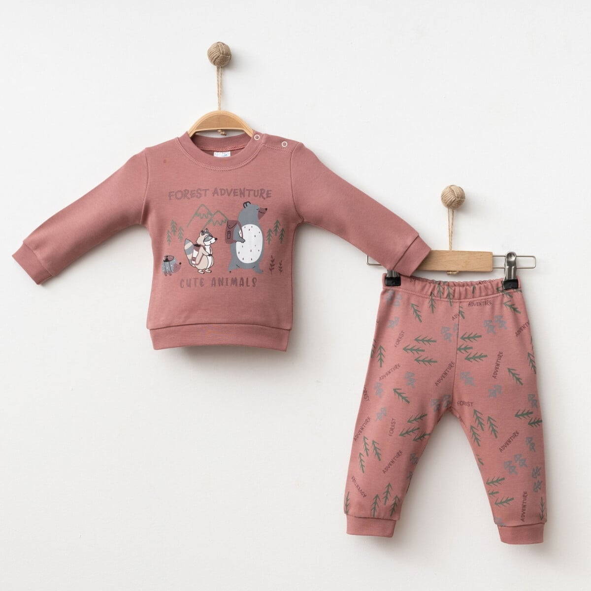 2-Piece Baby Sweatshirt and Pants Set in Muted Rose Pink, Sizes 6-18M - Gumus Baby - by Peralane