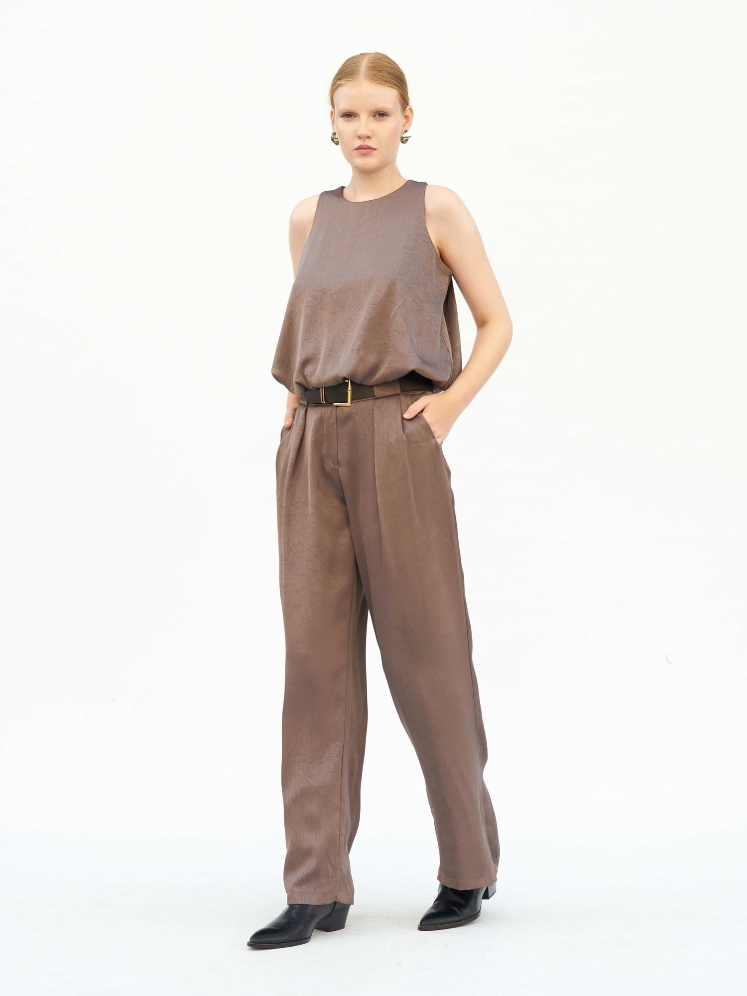 Women's Two-Piece Set - Sleeveless Top and Wide-Leg Trousers with Belt - Lefon - by Peralane - photo 8