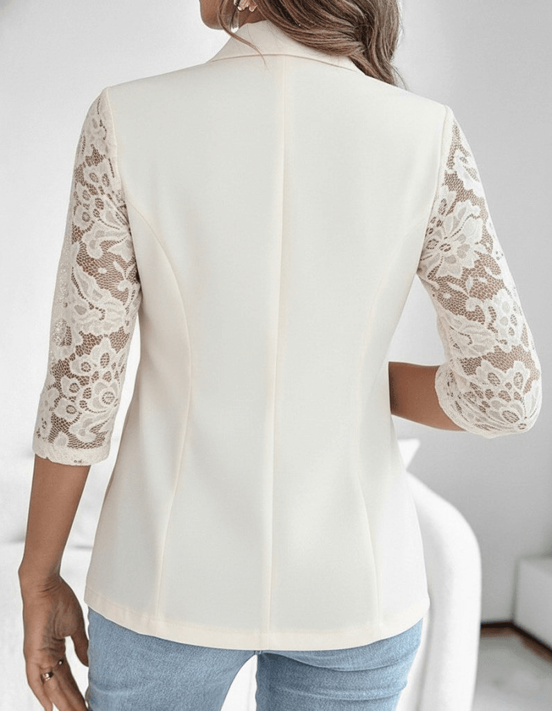 Women's Cream Lace-Trimmed Blazer with Three-Quarter Sleeves - Janes - by Peralane - photo 2